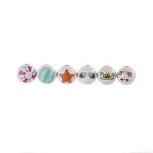 16mm Round Pearl Beach Marine Theme Printed Wood Beads