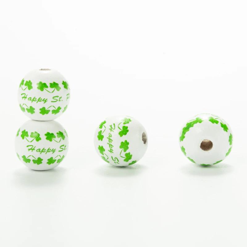 Irish St. Patrick's Green Wood Beads 20Pcs for Crafts Jewelry Bracelet