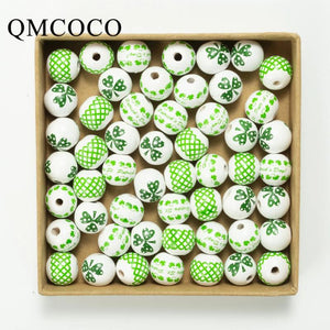 Irish St. Patrick's Green Wood Beads 20Pcs for Crafts Jewelry Bracelet