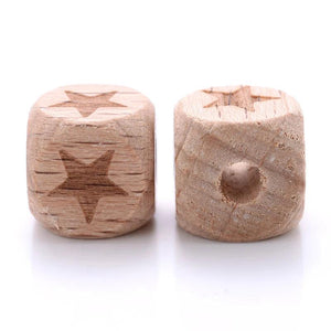 10-30Pcs 12mm Beech Wooden Beads Square Pattern for Crafts DIY Jewelry