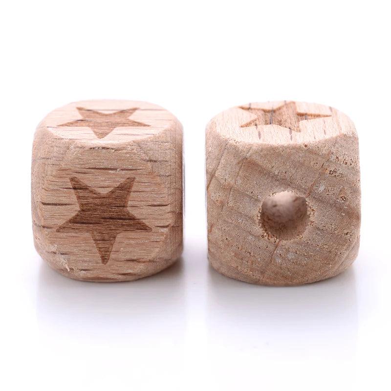 10-30Pcs 12mm Beech Wooden Beads Square Pattern for Crafts DIY Jewelry
