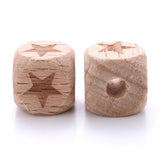 10-30Pcs 12mm Beech Wooden Beads Square Pattern for Crafts DIY Jewelry