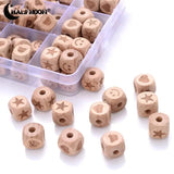 10-30Pcs 12mm Beech Wooden Beads Square Pattern for Crafts DIY Jewelry