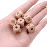 10-30Pcs 12mm Beech Wooden Beads Square Pattern for Crafts DIY Jewelry