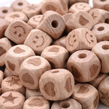 10-30Pcs 12mm Beech Wooden Beads Square Pattern for Crafts DIY Jewelry
