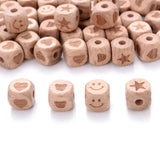10-30Pcs 12mm Beech Wooden Beads Square Pattern for Crafts DIY Jewelry