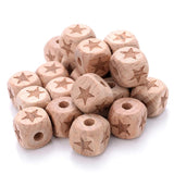 10-30Pcs 12mm Beech Wooden Beads Square Pattern for Crafts DIY Jewelry