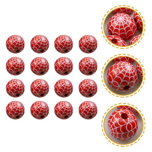 30 Pcs Decorate Cobweb Beads Round Wooden Wedding Halloween Jewelry
