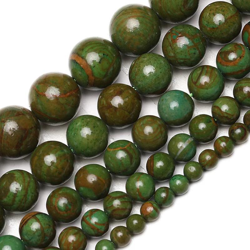 Green Wood Veins Stone Beads Round Gemstones Loose Beads For Jewelry Making