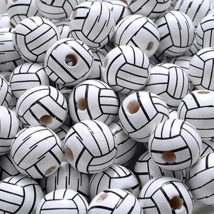 10/30Pcs Natural Wooden Beads Soccer Basketball Tennis Baseball Beads