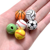 10/30Pcs Natural Wooden Beads Soccer Basketball Tennis Baseball Beads