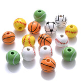 10/30Pcs Natural Wooden Beads Soccer Basketball Tennis Baseball Beads