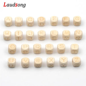 20pcs 12mm Natural Wood Cube Square Letter Beads DIY Jewelry Making