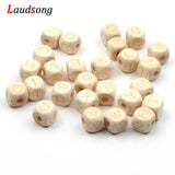 20pcs 12mm Natural Wood Cube Square Letter Beads DIY Jewelry Making