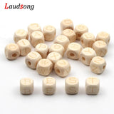 20pcs 12mm Natural Wood Cube Square Letter Beads DIY Jewelry Making