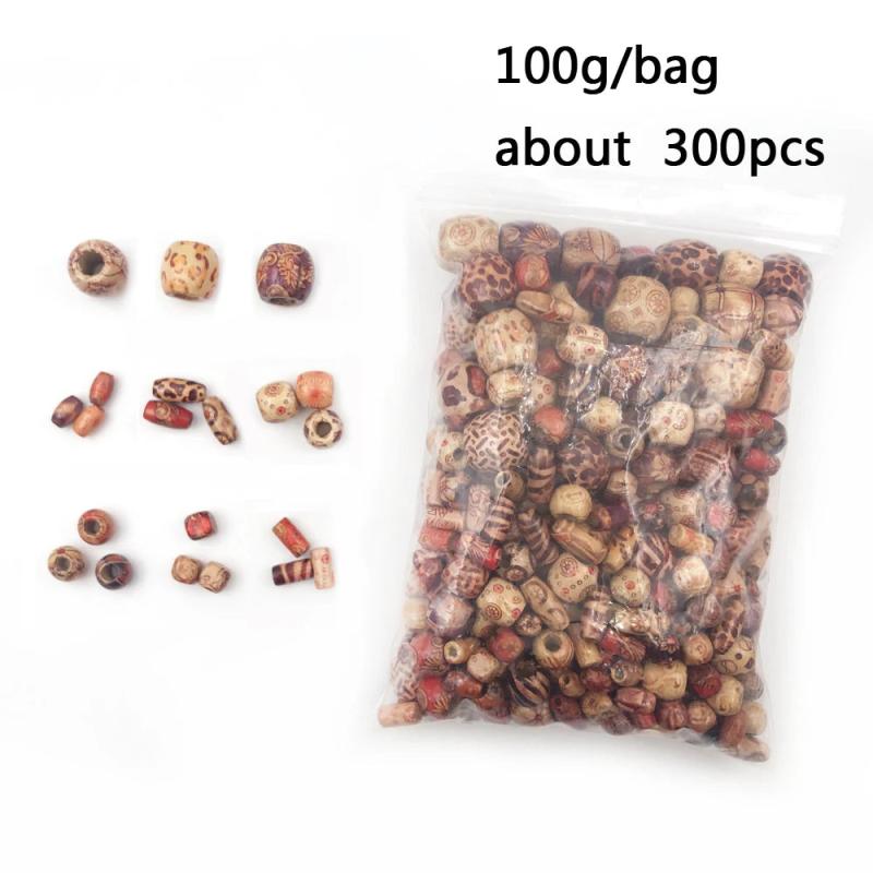 100g Wooden Pattern Beads Round Beads Natural Wood Spacer Charm Bracelet DIY