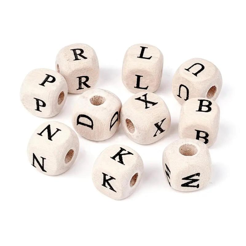 100PCS Square Wood Letter Beads Alphabet Loose Bead for Jewelry Making