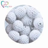 10 PCS 16-20MM Crochet Teething Beads Wooden Yarn Knitted By Cotton Thread