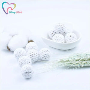 10 PCS 16-20MM Crochet Teething Beads Wooden Yarn Knitted By Cotton Thread