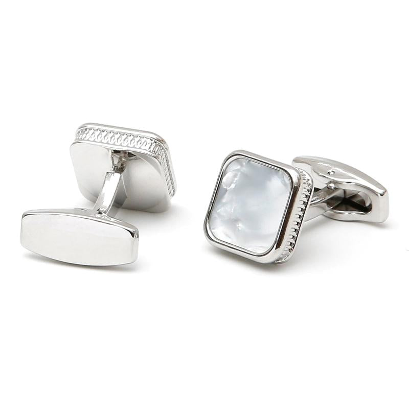 Men's Shell Silver Square Button Cufflinks XK23S031