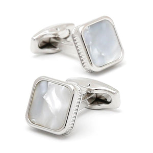 Men's Shell Silver Square Button Cufflinks XK23S031