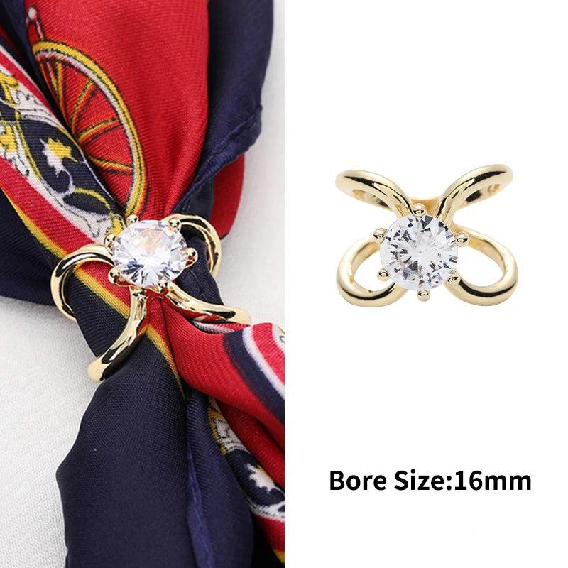 Square Scarf Buckle Rhinestone Brooch Metal Ring Clothing Accessory