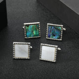 Natural Shell Cufflinks Pink Green Colors Rainbow Cuff Links