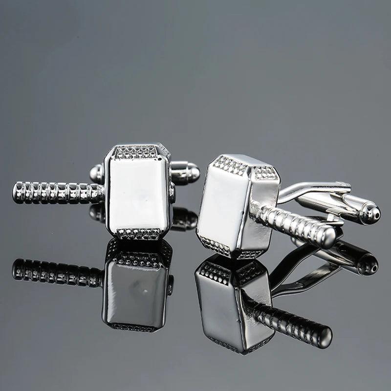 Silvery Thor's Hammer Cufflinks for Men's French Shirts