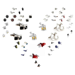 Novelty Cufflinks Set - Microphone Camera Handcuffs Bulb Helmet Saw