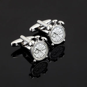 Silvery Alarm Clock Cufflinks French Shirt Cuffs Brass Gemelos