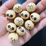 Wooden Beads Cartoon Expression Cat Panda Smiling Face Round Spacer Balls 20Pcs