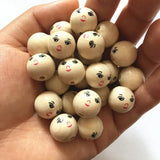 Wooden Beads Cartoon Expression Cat Panda Smiling Face Round Spacer Balls 20Pcs