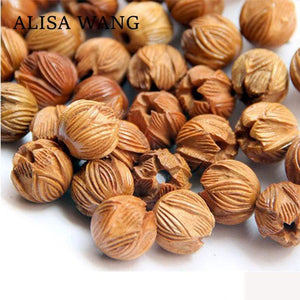 10pcs Natural Peach Wood Beads Carving Lotus Wooden Beads DIY Jewelry Making