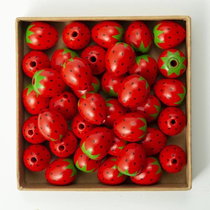 10Pcs/Pack Strawberry Oval Wooden Beads Custom Charm Crafts