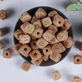12mm 20Pcs Cube Wooden Beads Square Letter Alphabet Beech Wood Jewel