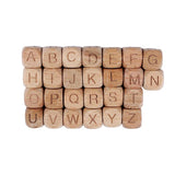 12mm 20Pcs Cube Wooden Beads Square Letter Alphabet Beech Wood Jewel