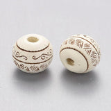 20pcs Painted Natural Wood Beads 10mm Laser Engraved Round with Leave Pattern