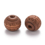 20pcs Painted Natural Wood Beads 10mm Laser Engraved Round with Leave Pattern