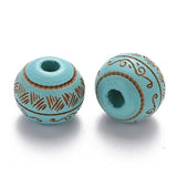 20pcs Painted Natural Wood Beads 10mm Laser Engraved Round with Leave Pattern