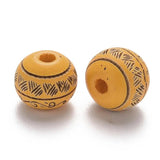 20pcs Painted Natural Wood Beads 10mm Laser Engraved Round with Leave Pattern