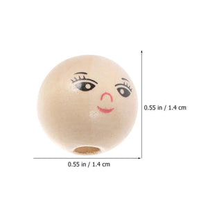 50Pcs Smile Face Wooden Beads Round Ball Loose Bead for DIY Craft