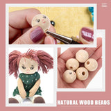 50Pcs Smile Face Wooden Beads Round Ball Loose Bead for DIY Craft