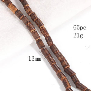 65PC 1 String 13MM Bamboo Knots Cylinder Natural Coconut Shell Wood Spacer Beads