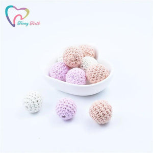 10PCS Pink Fuchsia Baby Accessories Crochet Wood Beads DIY Nursing Jewelry Organ