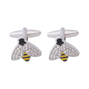Crystal Yellow Enamel Bumblebee Cufflinks Silvery