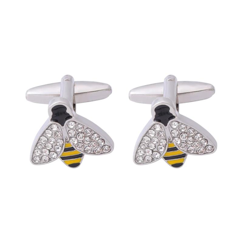 Crystal Yellow Enamel Bumblebee Cufflinks Silvery