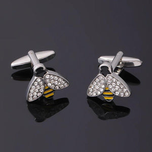 Crystal Yellow Enamel Bumblebee Cufflinks Silvery