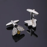 Crystal Yellow Enamel Bumblebee Cufflinks Silvery
