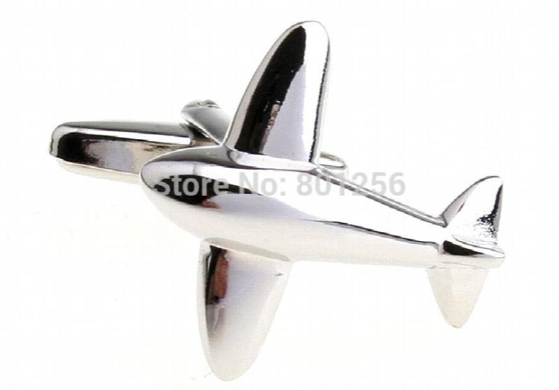 Silver Airplane Cufflinks Copper Material