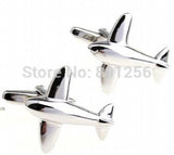 Silver Airplane Cufflinks Copper Material